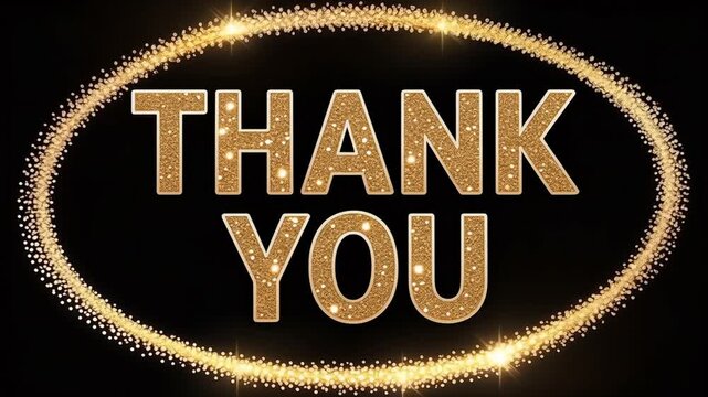 Golden a big thank you word sparkling on elegant black background