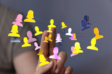 Abstract concept of teamwork, network, connection, communication and social media. Digital networking and data exchange. Community and collabora