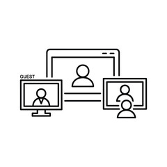 Video conference with multiple participants on screens, isolated on