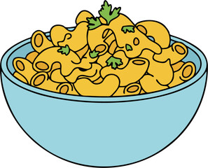 Cheesy Macaroni in Blue Bowl Vector with Parsley Garnish
