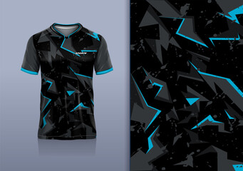 T-shirt mockup with abstract stripe lines grunge sport jersey design for football, soccer, racing, esports, running, in black blue color
