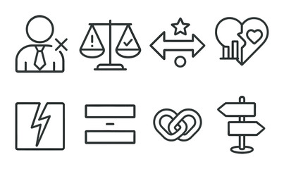 Minimalist symbol set featuring balance, relationships, and decisions