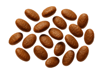 Protein-packed dry cat food in oval shapes, ideal for active cats in a multi-level home.