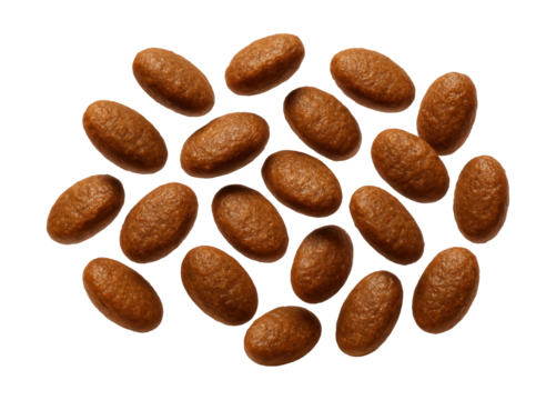 Protein-packed dry cat food in oval shapes, ideal for active cats in a multi-level home.