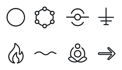 Minimalist abstract icon set with spiritual and nature symbolism