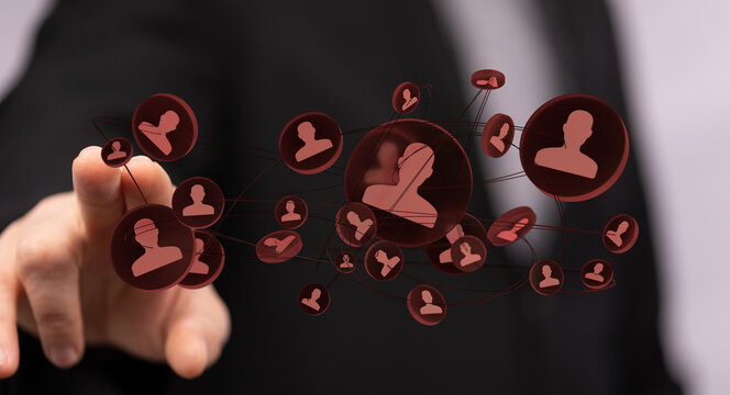 Man connects to a social network of online contacts for digital connection and effective teamwork. - Powered by Adobe