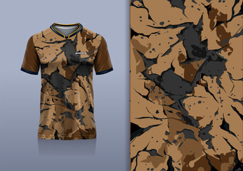 T-shirt mockup abstract texture grunge dirt land sport jersey design for football, soccer, racing, esports, running, brown black color