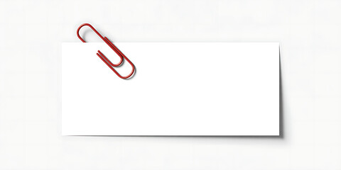 Red paperclip holding a blank white piece of paper isolated on white background