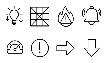 Set of alert and warning icons on dark background