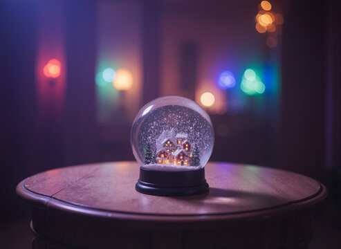 Snow Globe with Winter House and Festive Neon Lights - Powered by Adobe