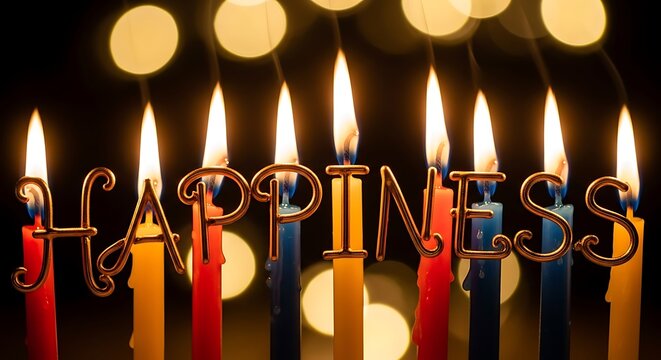 Lit candles spell happiness with warm glow bokeh background - Powered by Adobe