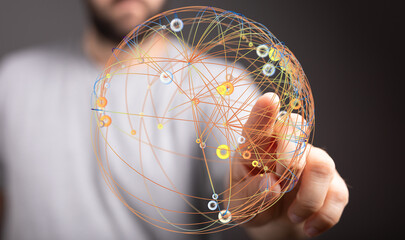 Image depicting global network connections, illustrating communication, technology, and interconnectedness. Ideal for business, techn