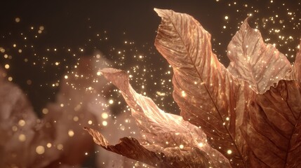 Golden autumn leaves, glowing particles