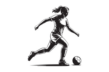 Naklejka premium Dynamic sketch of a female soccer player kicking a ball