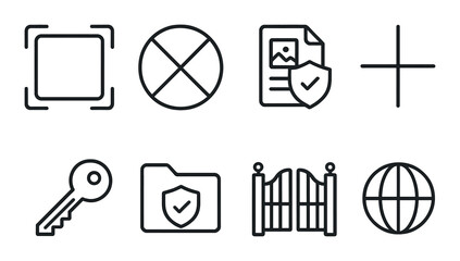 Set of security and privacy icons on metallic background
