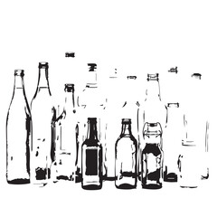 Glass Bottle Silhouette Vector Set — Black and White Row of Diverse Shapes for Packaging, Product Design, and Illustration Use