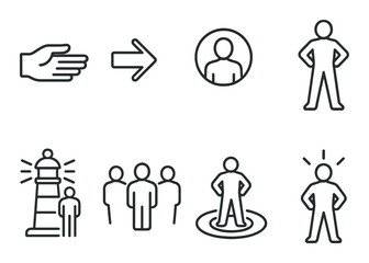 Obraz premium Leadership and guidance icons: illustrated symbols of direction and empowerment