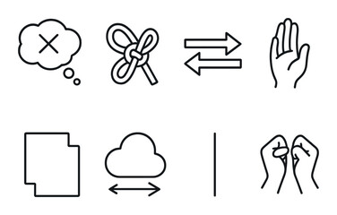 Minimalist icon set with cloud, arrow, and gesture symbols on dark background