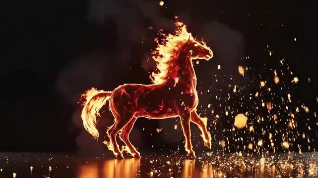 Fiery Spark Horse Races Across Dark Night.