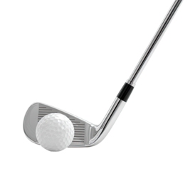 Golf club hitting a white golf ball