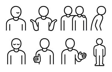 Minimalist human silhouette icons displaying various gestures