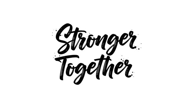 A black and white graphic with the words 'Stronger Together' in a stylized font.