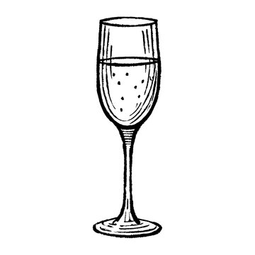 PNG Elegant hand-drawn champagne glass.