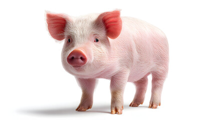 Pink piglet poses; soft light highlights its fur. For children's books, farm animal posters, and educational materials.