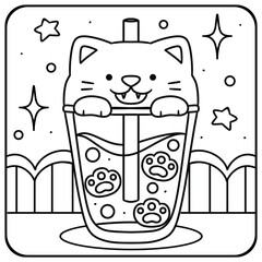 Cute Sweet Cat Coloring Page | Kawaii Dessert Kitty Line Art 04