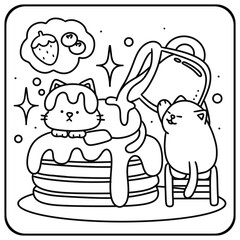 Cute Sweet Cat Coloring Page | Kawaii Dessert Kitty Line Art 05