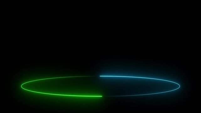 Cyan and Green neon LED lamp frame animation with empty ultraviolet space, 80s retro fashion-show stage, vibrant cosmic backlight circles and abstract podium design