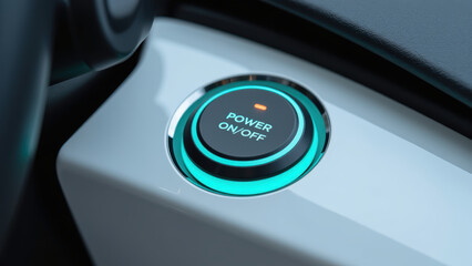 Power on/off button with glowing ring modern design sleek interface technology control panel user friendly illuminated automotive electronic