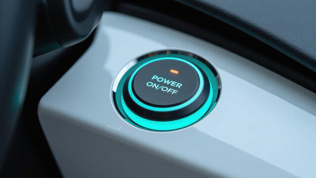 Power on/off button with glowing ring modern design sleek interface technology control panel user friendly illuminated automotive electronic