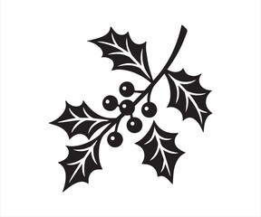 Fototapeta premium Holly Leaves and Berries Christmas Silhouette Illustration