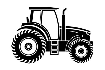 Obraz premium Black and White Tractor Illustration for Agricultural and Farming Themes with Large Tires and Strong Design