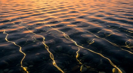 Golden light dancing on gentle ocean waves, a serene and calming seascape