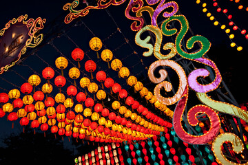 Colourful lanterns at the Krathong Festival of lights, a national annual celebration.