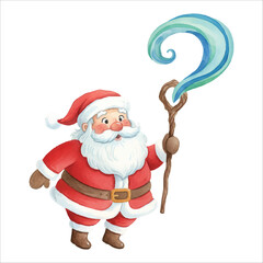 Santa Claus Wizard with Magical Staff Watercolor Vector Isolated on White Background
