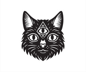 Obraz premium Third Eye Mystic Cat Head – Esoteric Occult Feline Vector Illustration