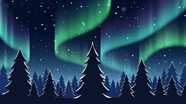 Enchanting Aurora Borealis Over Forest - A Nighttime Wonder.