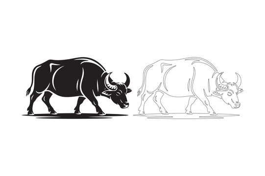 Bold silhouette of a gaur bull contrasts with a detailed sketch of a herd