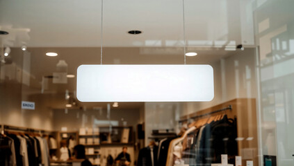 Blank white shop sign with no text in background