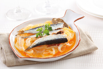 Homemade sardine stew cooked in the Portuguese style.