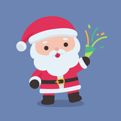 Hand draw of  Happy Santa Claus Popping a Festive Party Popper on Blue Background
