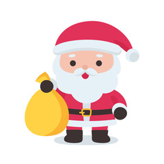 Cute Santa Claus Holding a Yellow Gift Sack on White Background