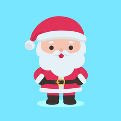 Cute Santa Claus Standing Confidently with Hands on Belt on a Cyan Background
