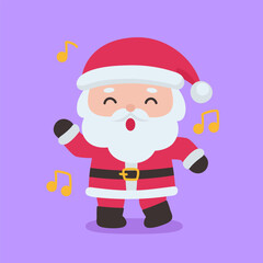 Happy Santa Claus Dancing with Music Notes on Purple Background