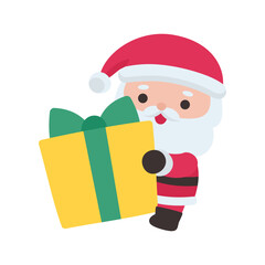 Cute Santa Claus Holding Big Yellow Present with Green Ribbon