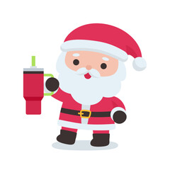 Charming Santa Holding Festive Holiday Drink on White Background