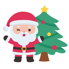 Santa Claus Standing Beside a Decorated Christmas Tree in Cute Festive